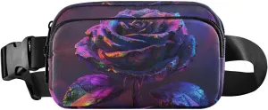 Art Rose Fanny Packs for Women Men, Water Resistant Waist Pack Sling Bag Purse for Travel Hiking