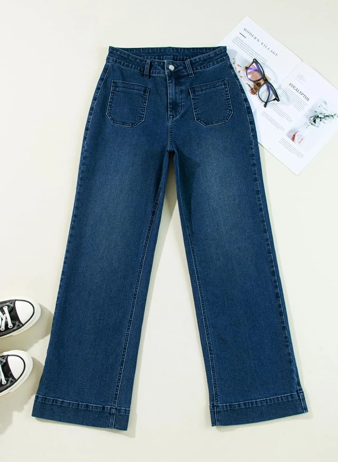 Astylish Women's Wide Leg Jeans High Waisted Stretchy Straight Leg Jeans Loose Trendy Denim Pants with Pocket