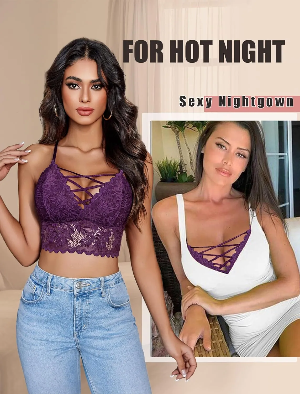 Avidlove Bralettes for Women V Neck Lace Camisole Y2K Tank Top Strappy Cami Unpadded Bra Lingerie Crop Tops Outfits