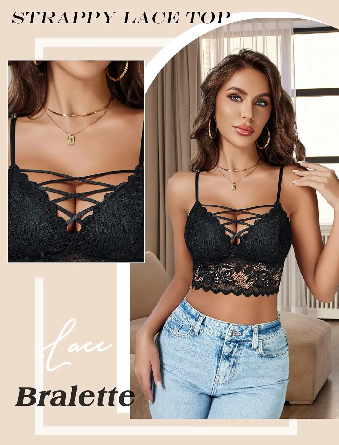 Avidlove Bralettes for Women V Neck Lace Camisole Y2K Tank Top Strappy Cami Unpadded Bra Lingerie Crop Tops Outfits