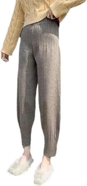 Azedssw Women Autumn High-Waist Knitted Trousers Female Casual Harem Pants Ladies Solid Color Loose Joggers