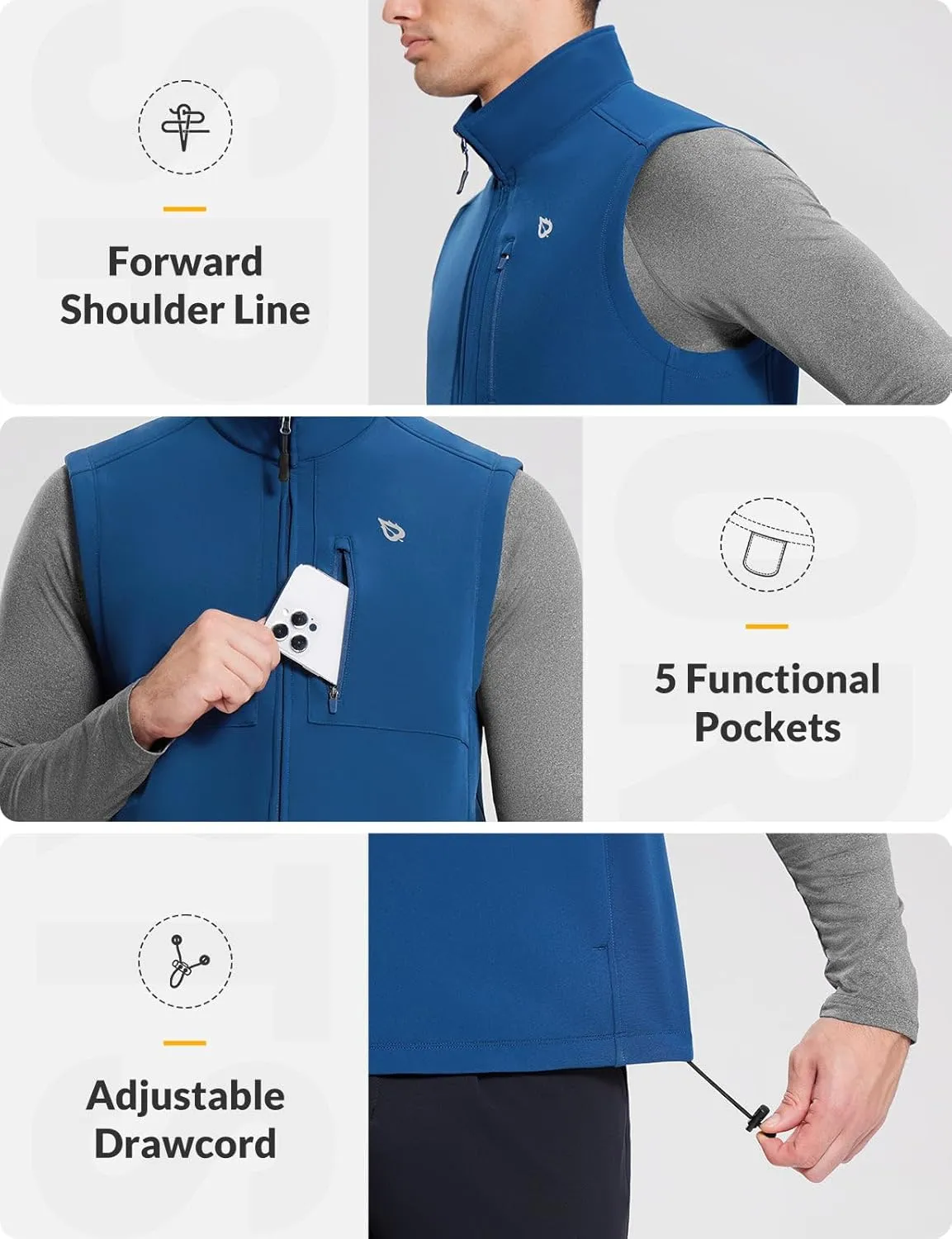 baleaf Men's Golf Vest Fleece Lined Softshell Sleeveless Jacket Water Resistant Cold Weather Running Gear Winter Pockets