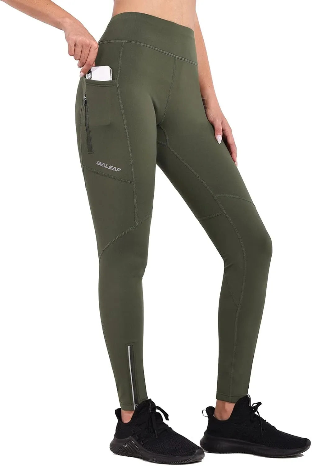 baleaf Women's Fleece Lined Leggings Water Resistant Winter Clothes Running Tights Cold Weather Hiking Pants Zip Pockets