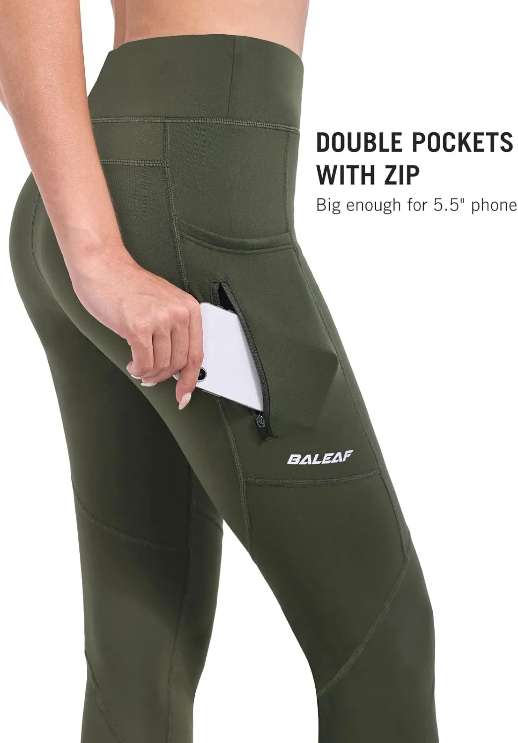 baleaf Women's Fleece Lined Leggings Water Resistant Winter Clothes Running Tights Cold Weather Hiking Pants Zip Pockets