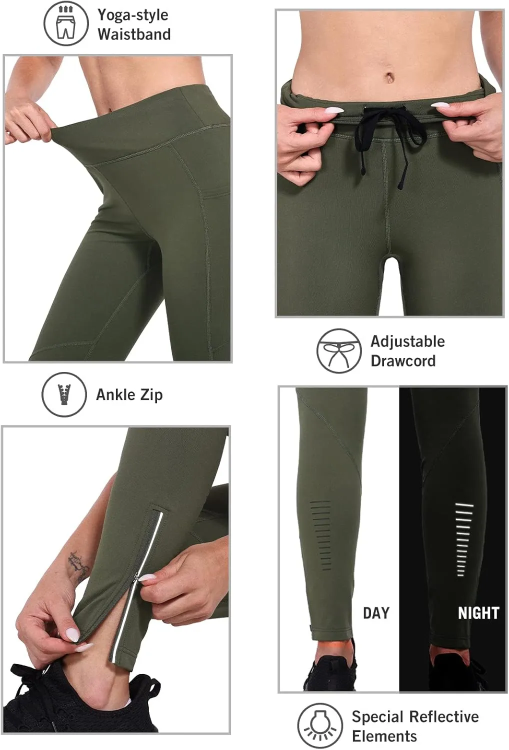 baleaf Women's Fleece Lined Leggings Water Resistant Winter Clothes Running Tights Cold Weather Hiking Pants Zip Pockets