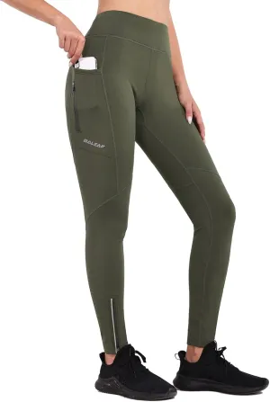 baleaf Women's Fleece Lined Leggings Water Resistant Winter Clothes Running Tights Cold Weather Hiking Pants Zip Pockets