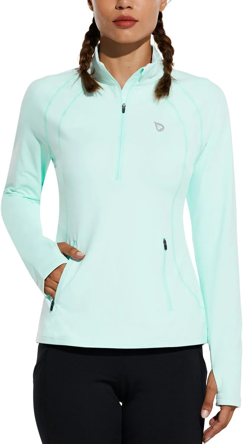 baleaf Women's Fleece Running Jacket Half-Zip Cold Weather Gear Thermal Shirts Tops Athletic Pullover Workout Winter