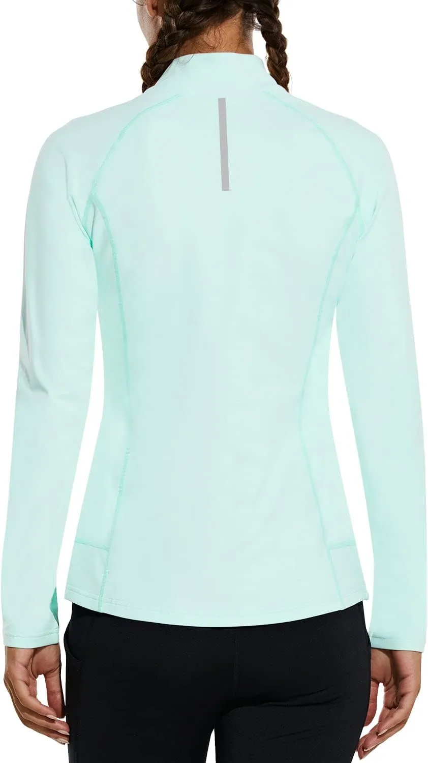 baleaf Women's Fleece Running Jacket Half-Zip Cold Weather Gear Thermal Shirts Tops Athletic Pullover Workout Winter
