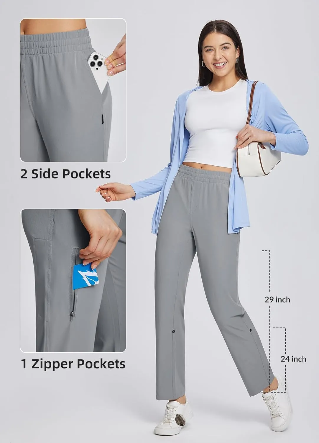 baleaf Women's Hiking Water Resistant Pants UPF Roll Up Convertible Capri Pant Quick Dry Zipper Pockets Travel Fishing