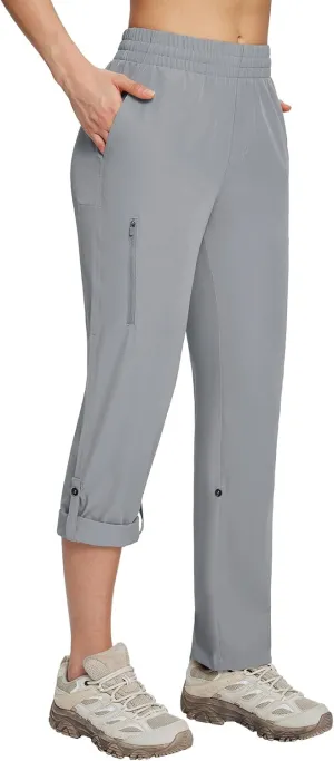 baleaf Women's Hiking Water Resistant Pants UPF Roll Up Convertible Capri Pant Quick Dry Zipper Pockets Travel Fishing