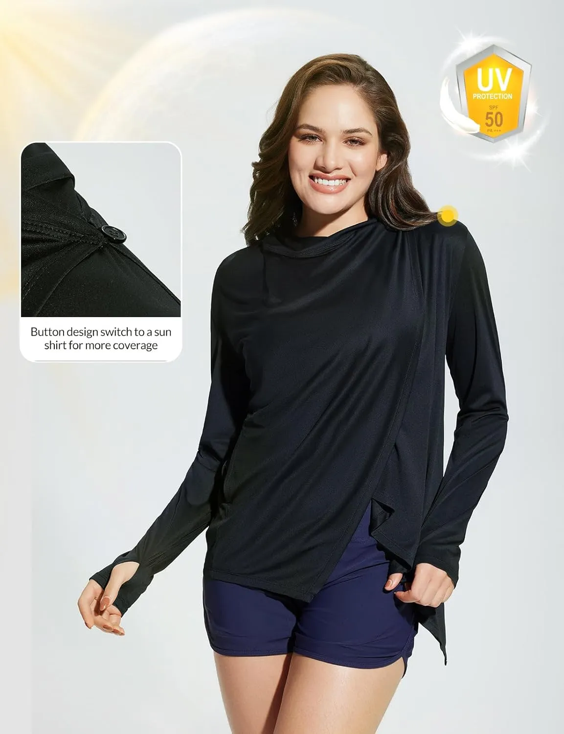 baleaf Women's Long Sleeve Sun Shirts UPF 50  Lightweight Open Front Cardigan with Pockets Beach Cover Up SPF Sun Wrap