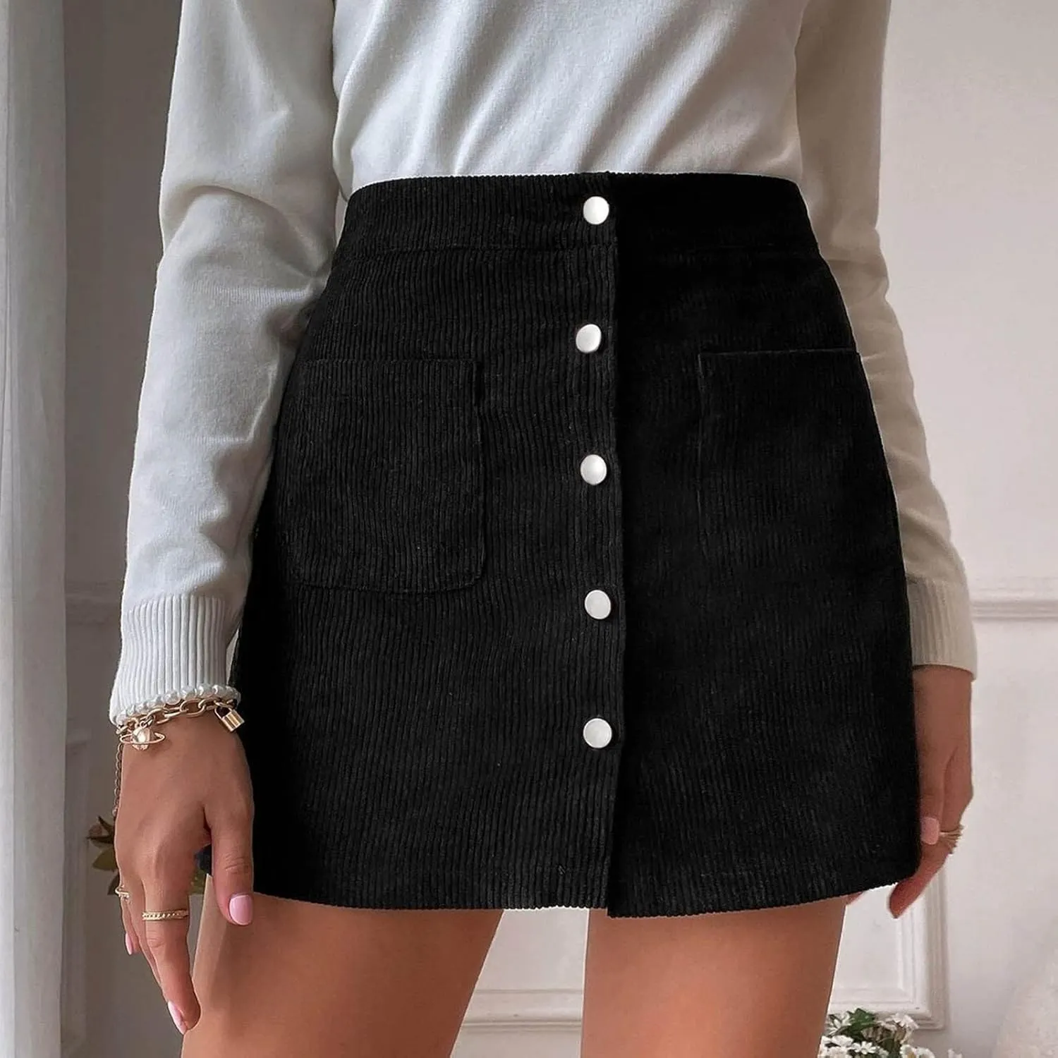 Bed Skirt for Adjustable Bed Women's Short Skirt Solid High Waist Zipper Autumn Winter Skirt Corduroy Hip Wrap