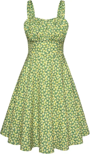 Belle Poque Women's Vintage Sleeveless Solid Floral Ruched Summer Cute A-Line Flowy Swing Midi Dress