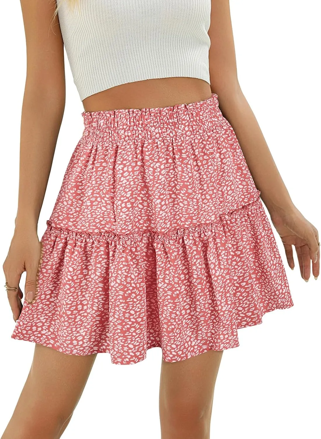 Berydress Womens Ruffle Mini Skirt 2025 Trendy Beach Vacation High Waisted Tiered A Line Casual Summer Boho Flowy Skirts