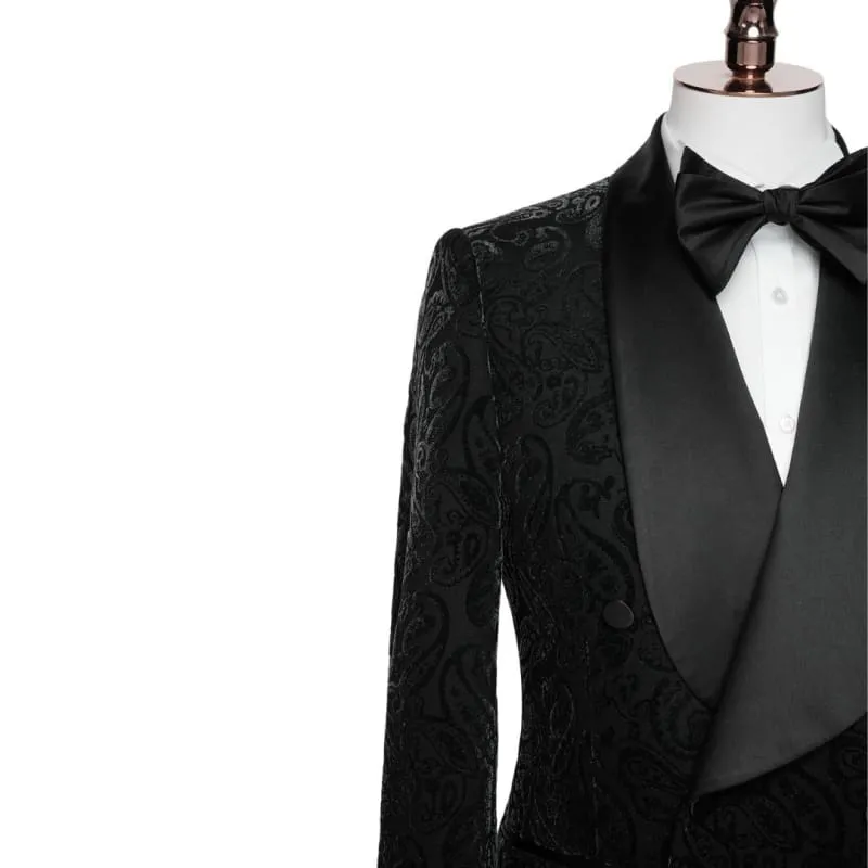 Black Shawl Lapel Double Breasted Jacquard Wedding Suits Formal Wedding Party Groom Blazer Pants