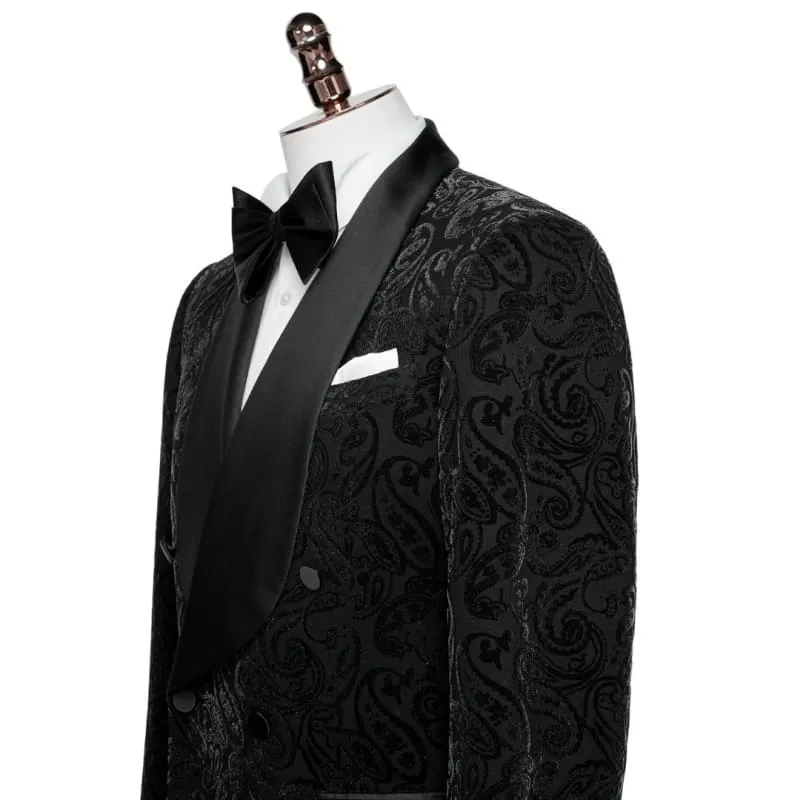 Black Shawl Lapel Double Breasted Jacquard Wedding Suits Formal Wedding Party Groom Blazer Pants