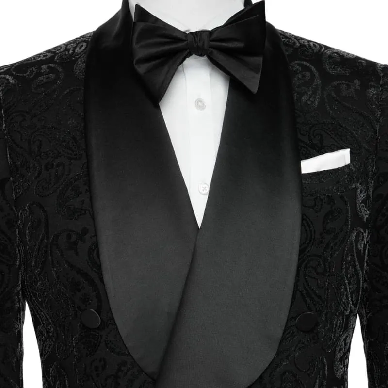Black Shawl Lapel Double Breasted Jacquard Wedding Suits Formal Wedding Party Groom Blazer Pants