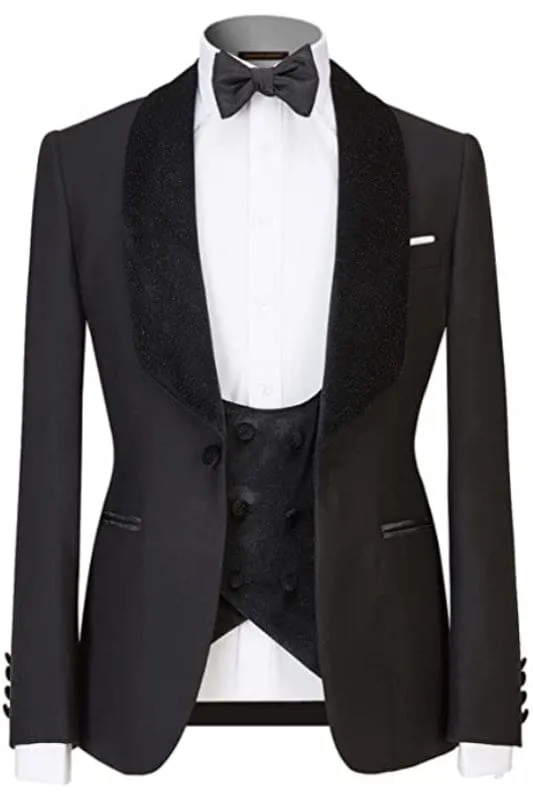 Black Shawl Lapel Three Pieces Wedding Suits for Men Formal Business Suits
