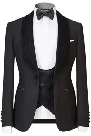 Black Shawl Lapel Three Pieces Wedding Suits for Men Formal Business Suits