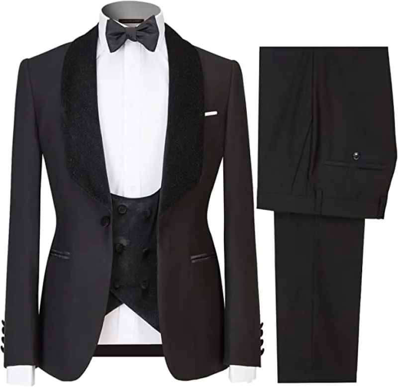 Black Shawl Lapel Three Pieces Wedding Suits for Men Formal Business Suits