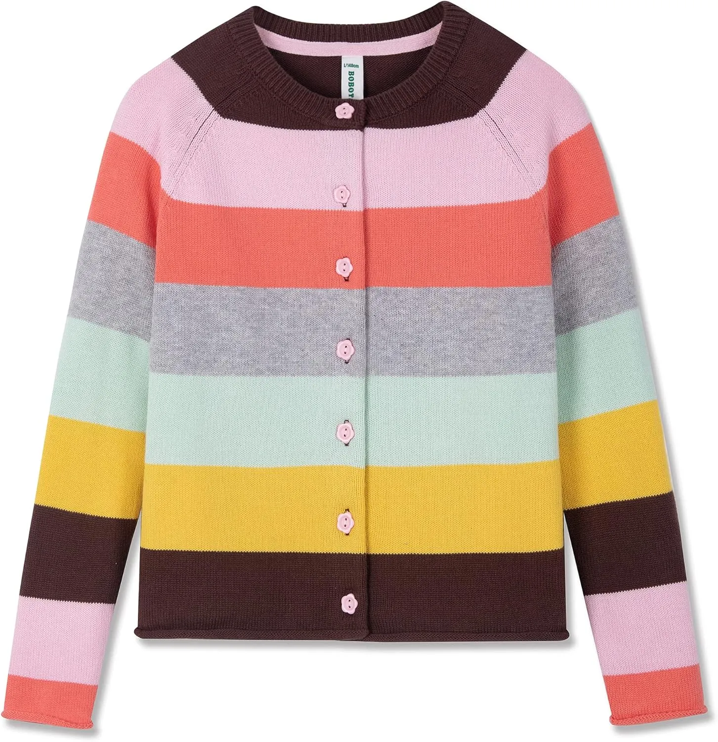 BOBOYOYO Girls Cute Cardigan 100% Cotton Rainbow Kids Cardigan Sweater Button up Striped Knit Cardigan Children for 5-12 Y