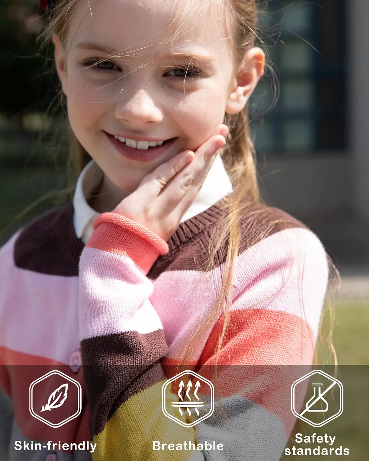 BOBOYOYO Girls Cute Cardigan 100% Cotton Rainbow Kids Cardigan Sweater Button up Striped Knit Cardigan Children for 5-12 Y