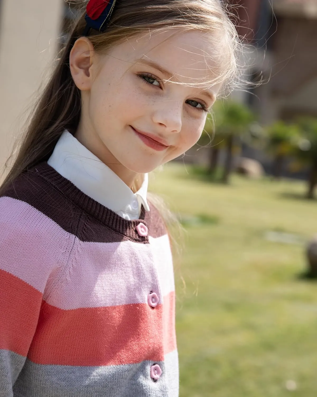 BOBOYOYO Girls Cute Cardigan 100% Cotton Rainbow Kids Cardigan Sweater Button up Striped Knit Cardigan Children for 5-12 Y