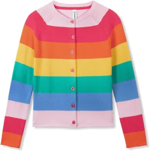 BOBOYOYO Girls Cute Cardigan 100% Cotton Rainbow Kids Cardigan Sweater Button up Striped Knit Cardigan Children for 5-12 Y