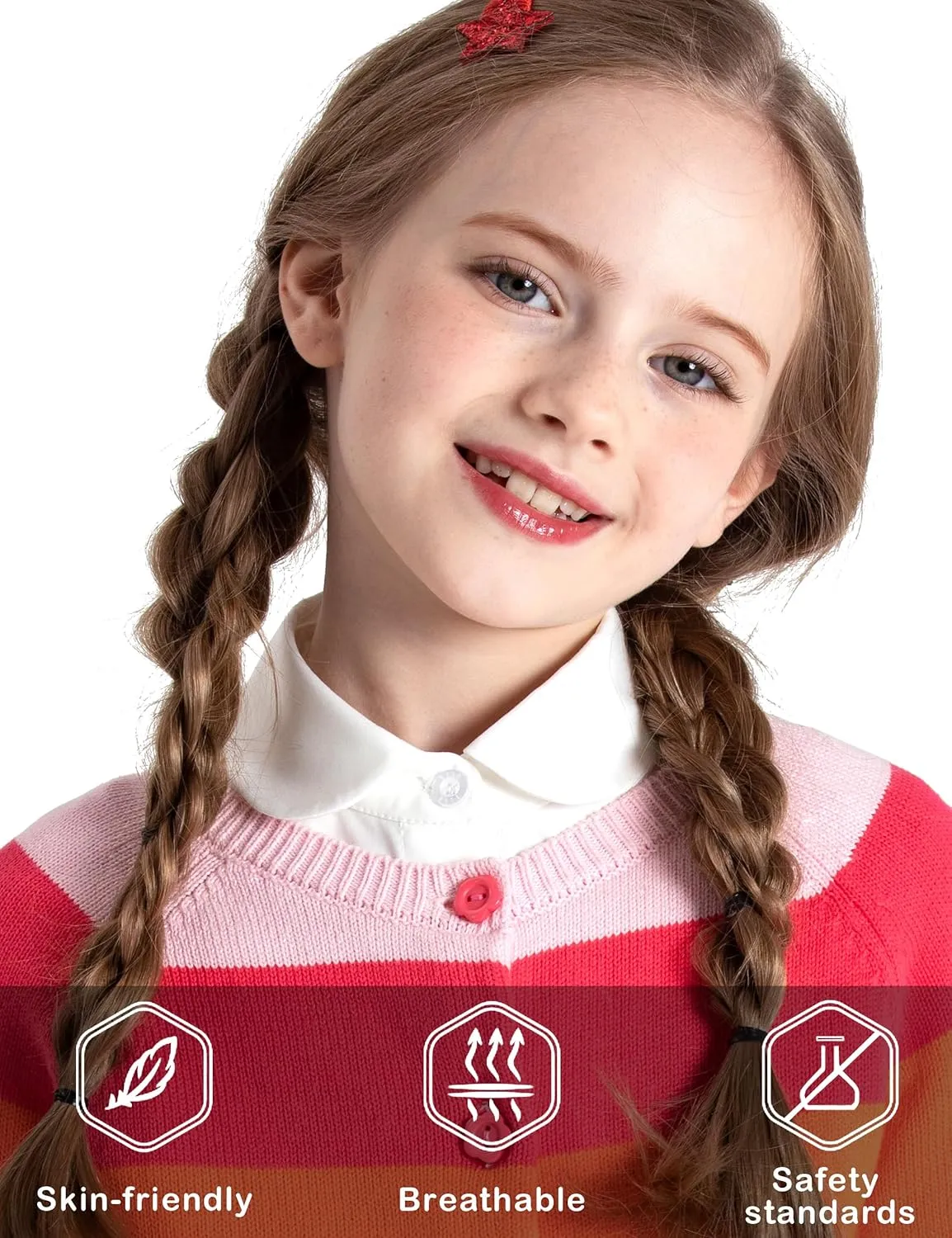 BOBOYOYO Girls Cute Cardigan 100% Cotton Rainbow Kids Cardigan Sweater Button up Striped Knit Cardigan Children for 5-12 Y