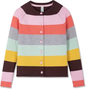 BOBOYOYO Girls Cute Cardigan 100% Cotton Rainbow Kids Cardigan Sweater Button up Striped Knit Cardigan Children for 5-12 Y