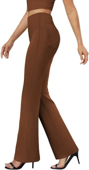 Bootcut Dress Pants for Women Solid High Waisted Straight Pant Regular Business Casual Work Trousers with Pockets