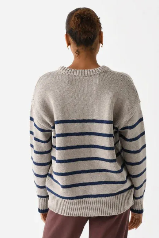 Boyfriend Stripe Sweater - Heather Taupe