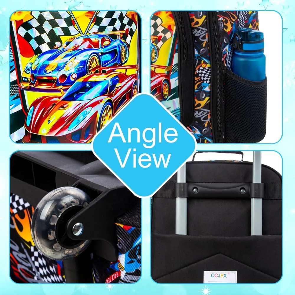 Boys Suitcase, Kids Water Resistant Rolling Luggage, Cool Car Racing Travel Carry on for Elementary Preschool Toddler