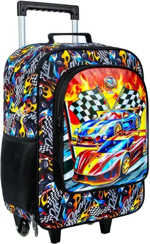 Boys Suitcase, Kids Water Resistant Rolling Luggage, Cool Car Racing Travel Carry on for Elementary Preschool Toddler