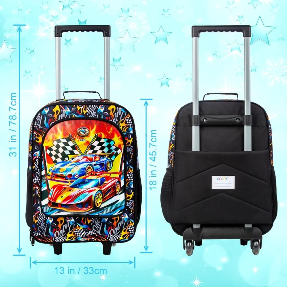 Boys Suitcase, Kids Water Resistant Rolling Luggage, Cool Car Racing Travel Carry on for Elementary Preschool Toddler