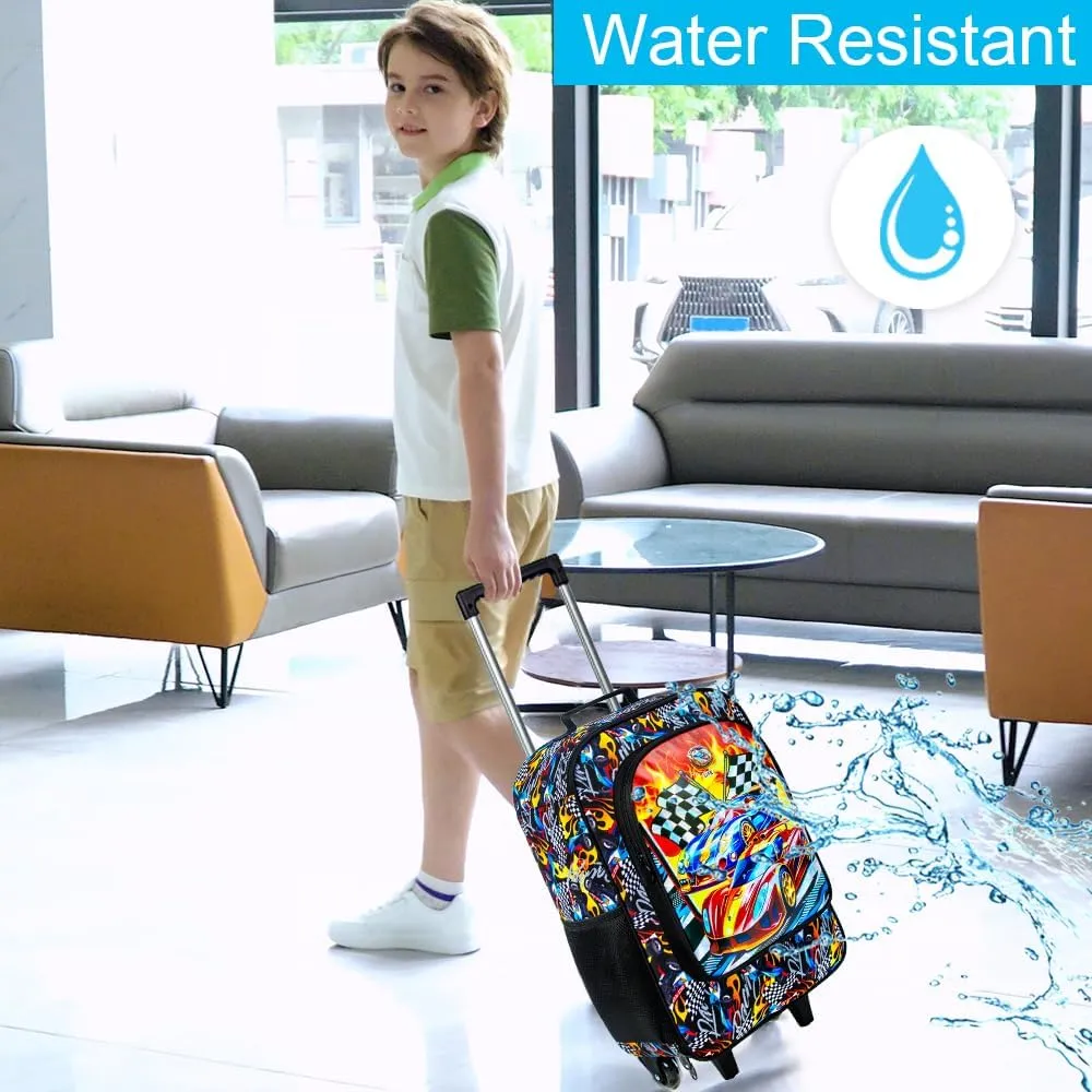 Boys Suitcase, Kids Water Resistant Rolling Luggage, Cool Car Racing Travel Carry on for Elementary Preschool Toddler
