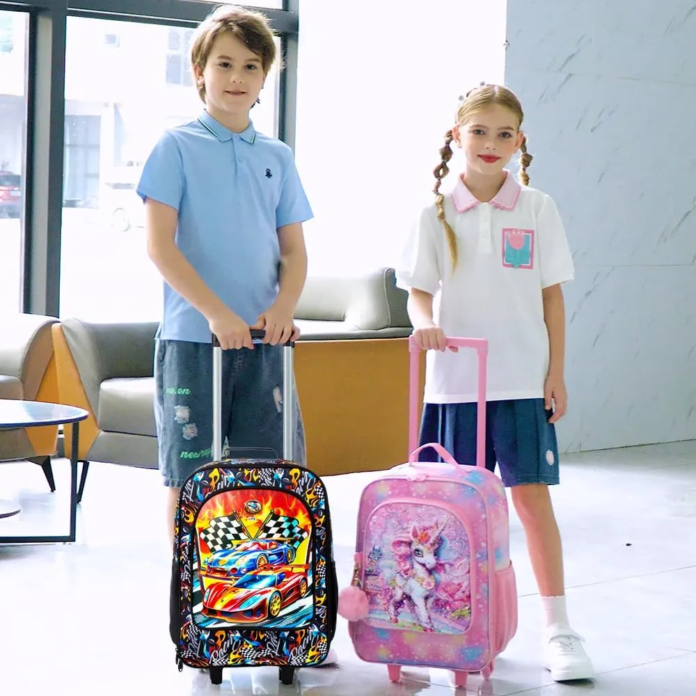 Boys Suitcase, Kids Water Resistant Rolling Luggage, Cool Car Racing Travel Carry on for Elementary Preschool Toddler