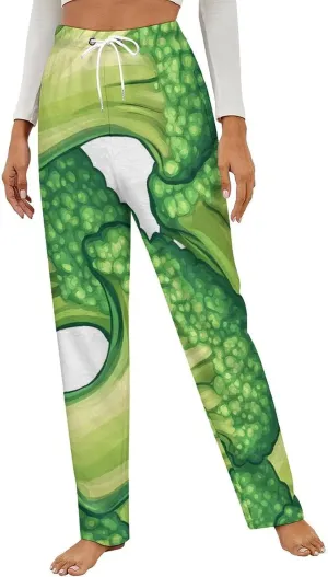 Broccoli Stack Womens Flannel Pajama Pants Long Length Sleep Lounge Pants with Drawstring Belt Loungewear