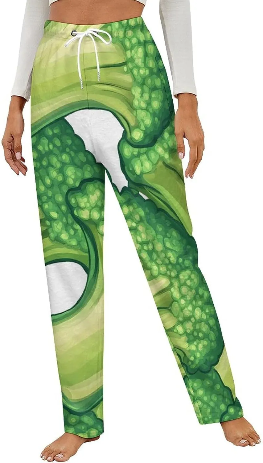 Broccoli Stack Womens Flannel Pajama Pants Long Length Sleep Lounge Pants with Drawstring Belt Loungewear