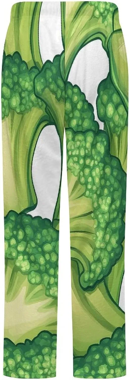 Broccoli Stack Womens Flannel Pajama Pants Long Length Sleep Lounge Pants with Drawstring Belt Loungewear