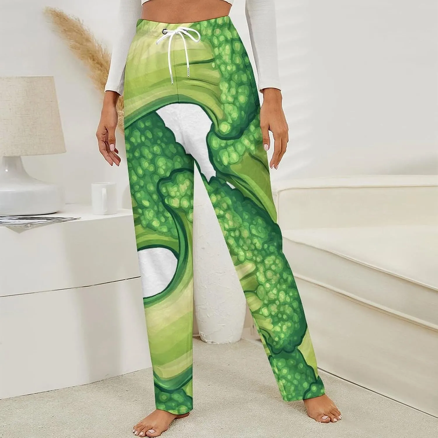 Broccoli Stack Womens Flannel Pajama Pants Long Length Sleep Lounge Pants with Drawstring Belt Loungewear