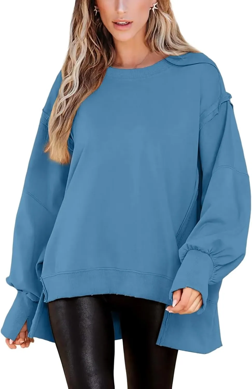 BWQ Womens Oversized Sweatshirt Crewneck Long Sleeve Shirts Pullover Sweatshirts S-2XL