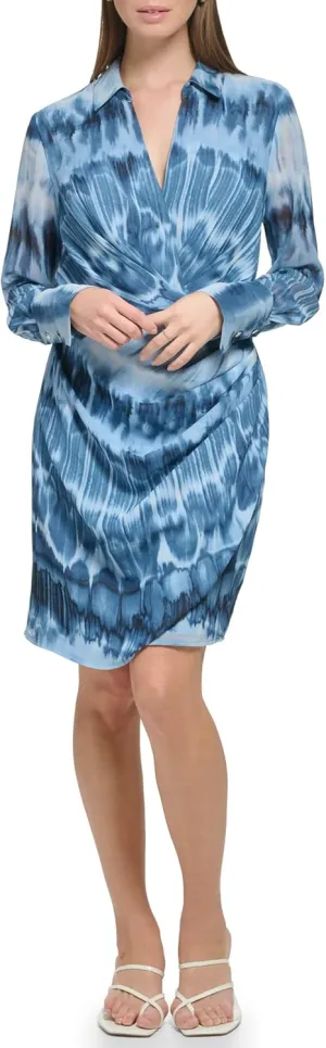 Calvin Klein Women's Durable Twist Front Printed Longsleeve Blouse