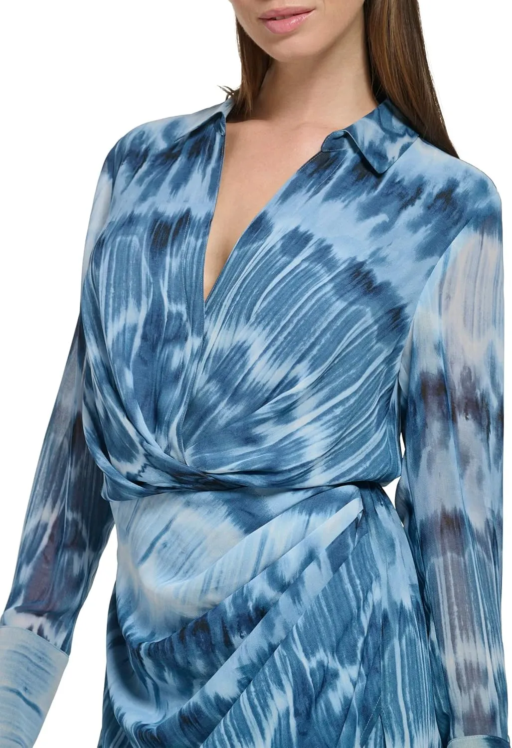 Calvin Klein Women's Durable Twist Front Printed Longsleeve Blouse