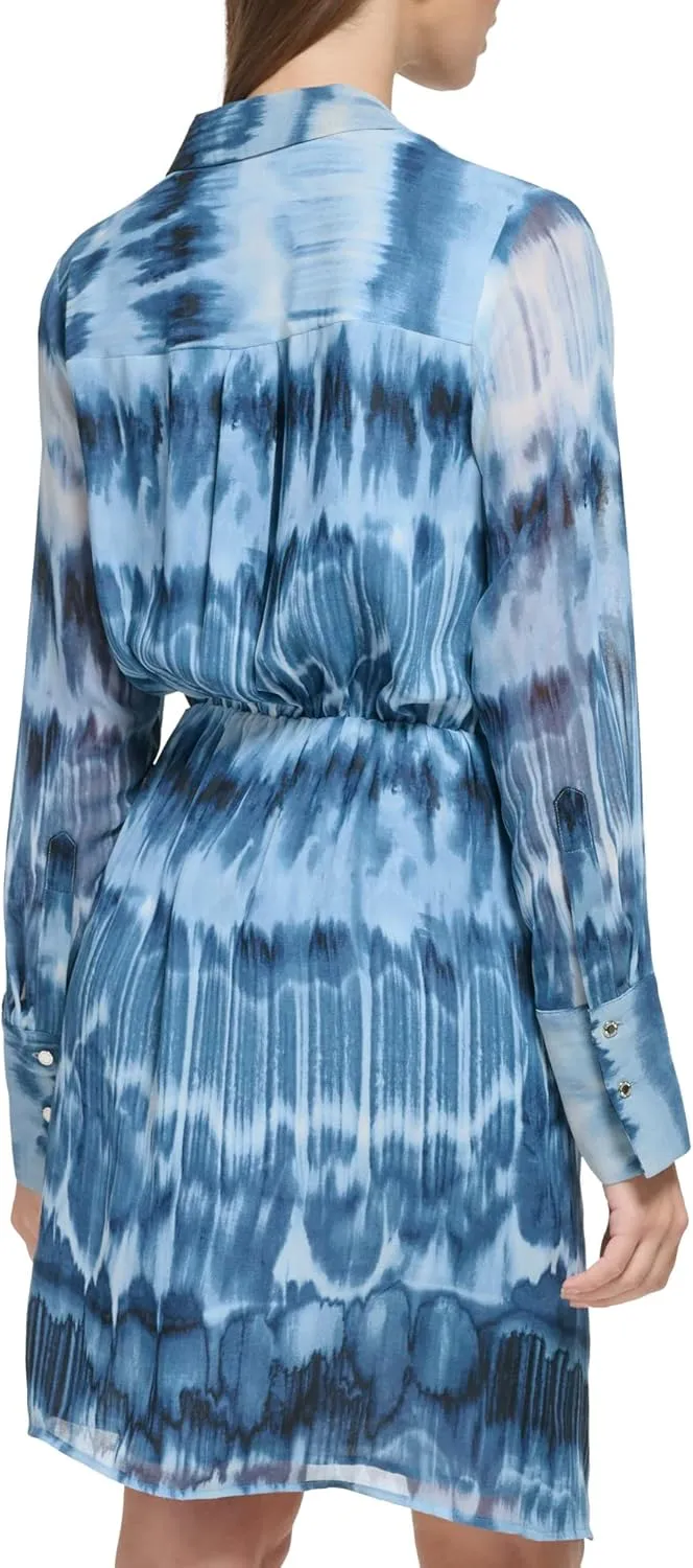 Calvin Klein Women's Durable Twist Front Printed Longsleeve Blouse