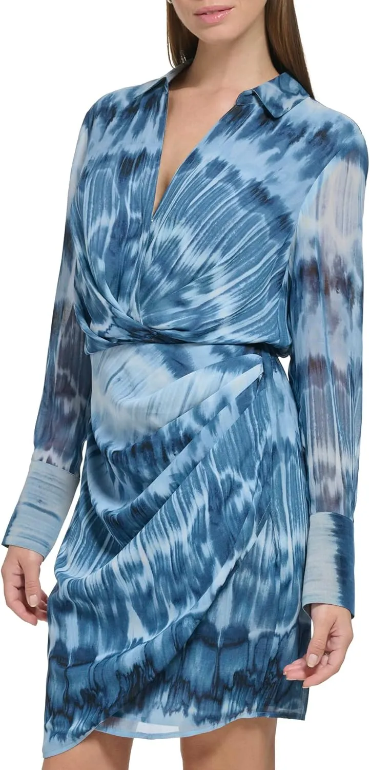 Calvin Klein Women's Durable Twist Front Printed Longsleeve Blouse