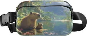 Capybara Family Fanny Packs for Women Men, Water Resistant Waist Pack Sling Bag Purse for Travel Hiking