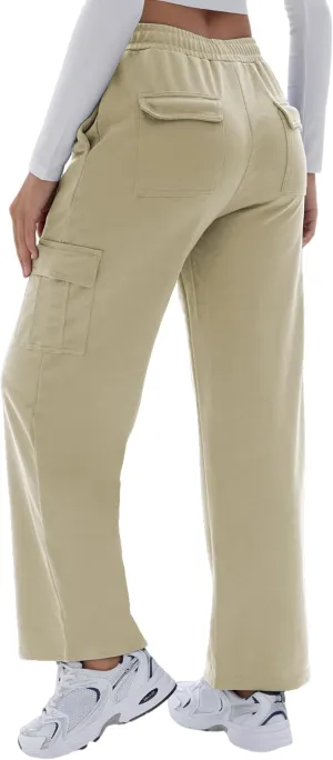 Cargo Sweatpants for Women High Waisted Wide Leg Cargo Pant Baggy Elastic Thicken with 6 Pockets