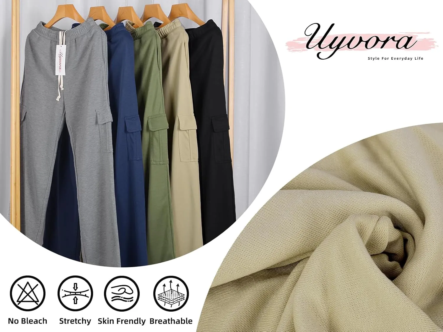 Cargo Sweatpants for Women High Waisted Wide Leg Cargo Pant Baggy Elastic Thicken with 6 Pockets