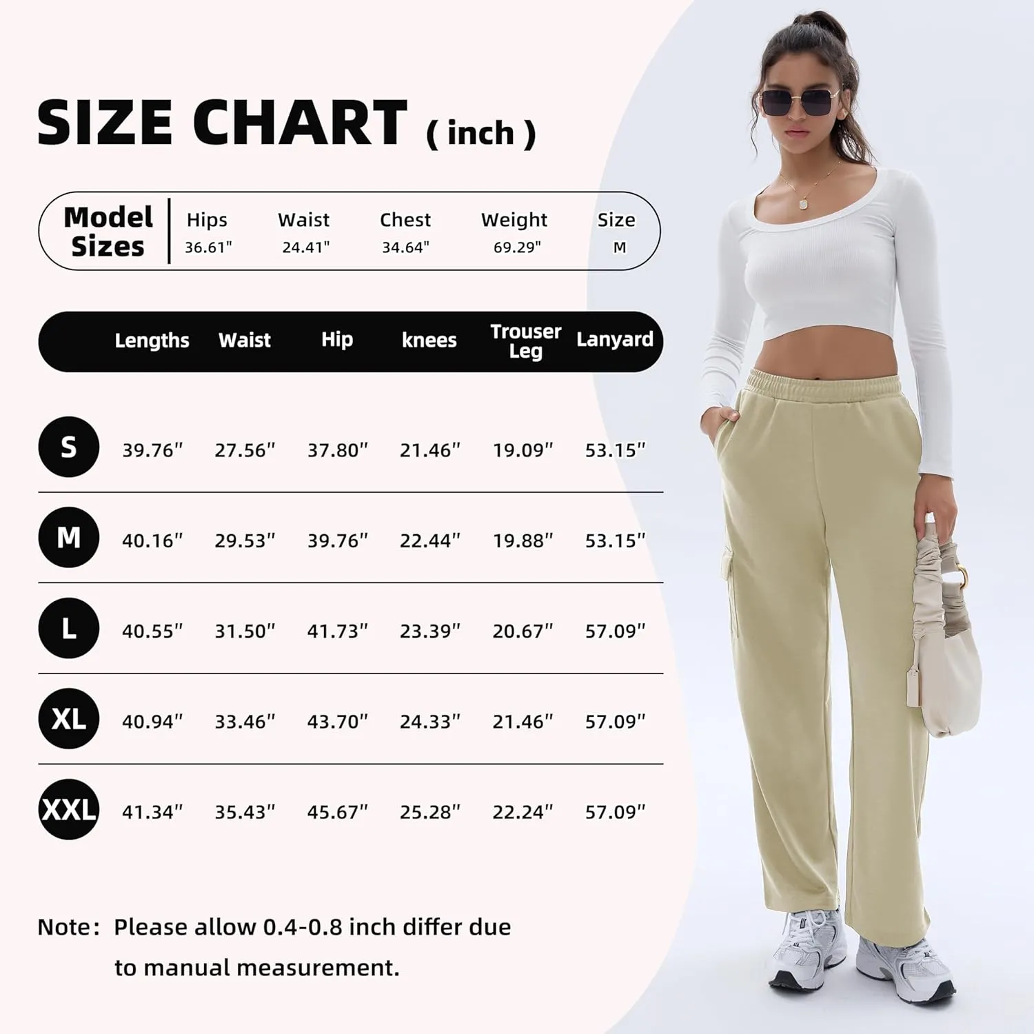Cargo Sweatpants for Women High Waisted Wide Leg Cargo Pant Baggy Elastic Thicken with 6 Pockets